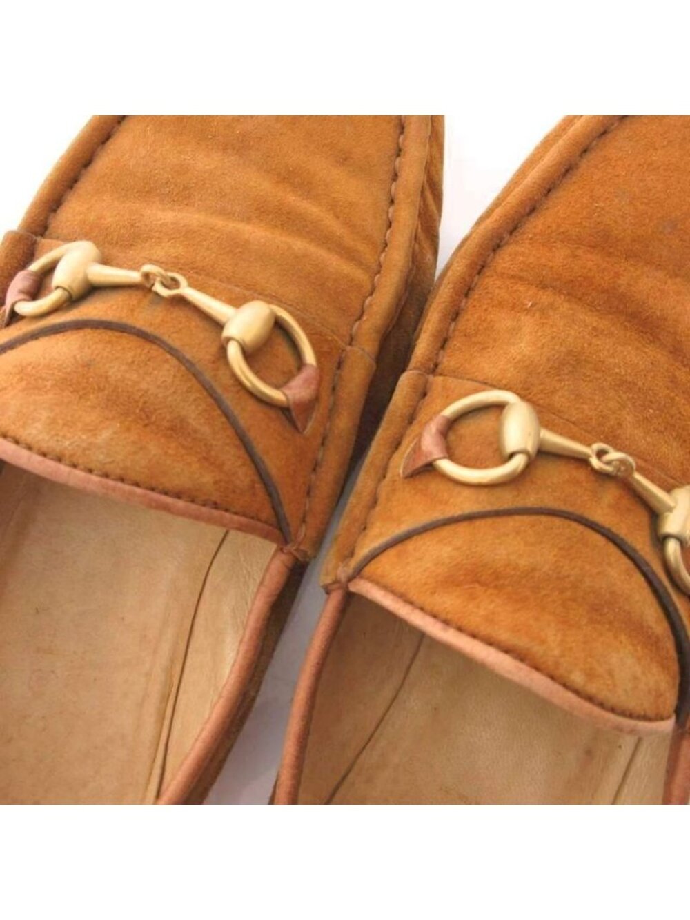 Gucci Horsebit Loafers Suede Gold 36 Brown - Picture 8 of 9